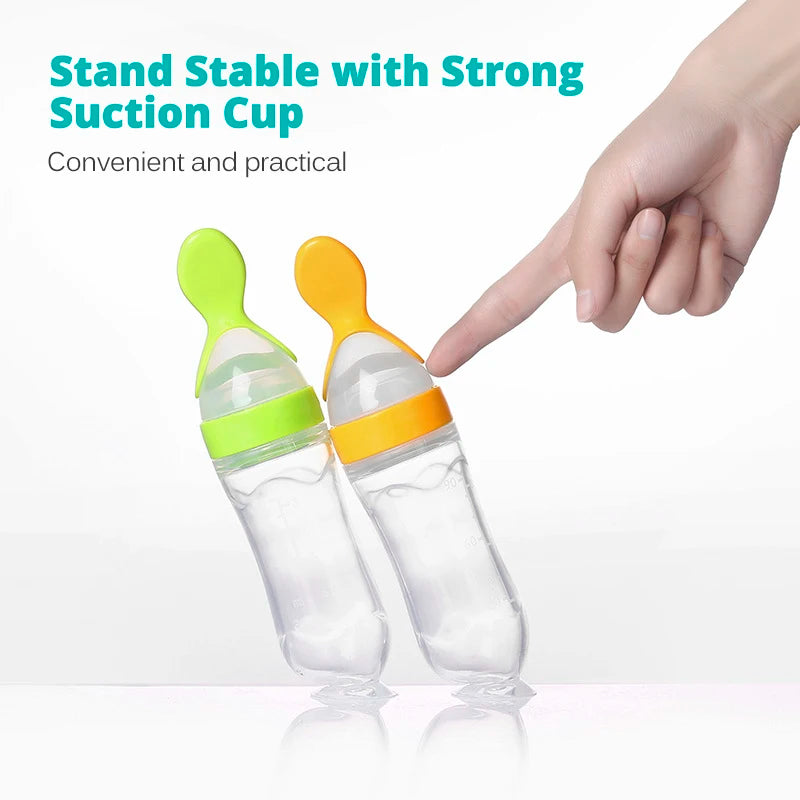 Silicone Baby Bottle with Spoon Squeeze Feeding Cup