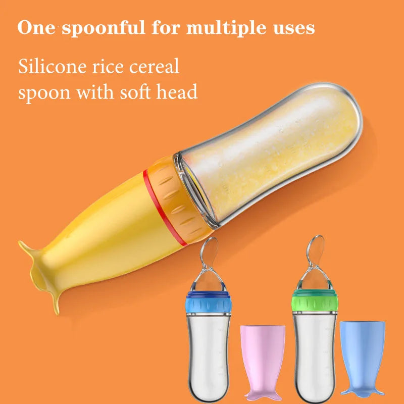 Silicone Baby Bottle with Spoon Squeeze Feeding Cup