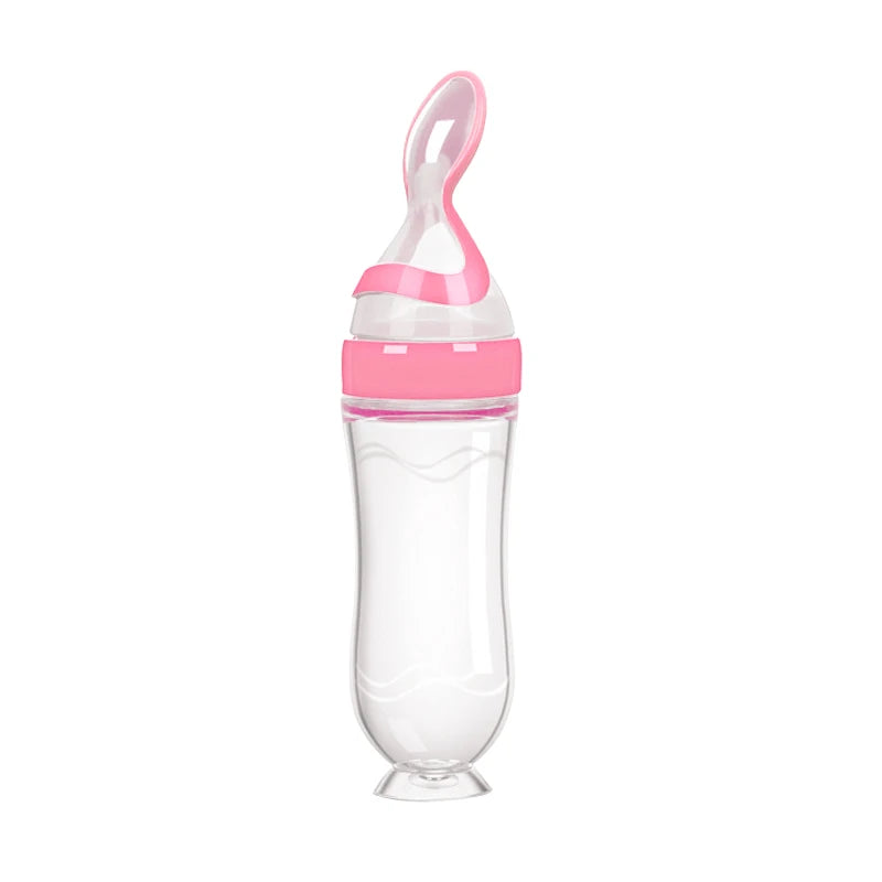 Silicone Baby Bottle with Spoon Squeeze Feeding Cup