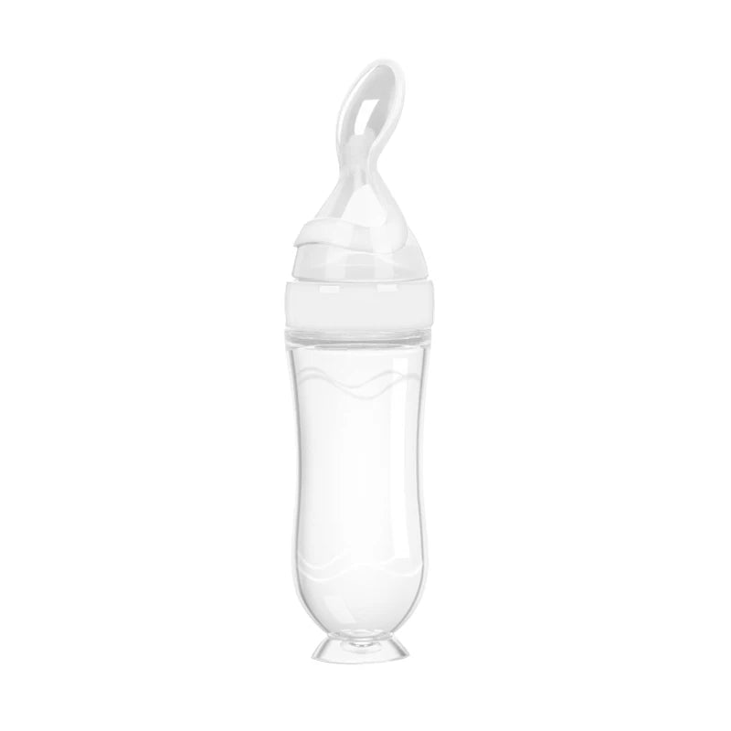 Silicone Baby Bottle with Spoon Squeeze Feeding Cup