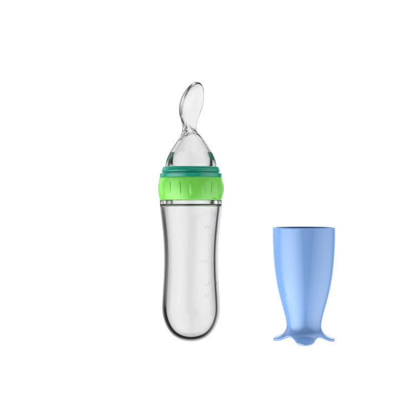 Silicone Baby Bottle with Spoon Squeeze Feeding Cup