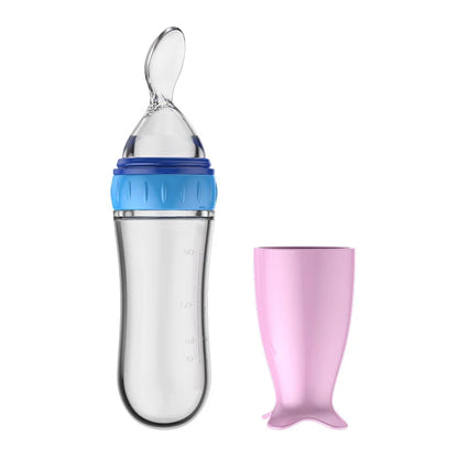 Silicone Baby Bottle with Spoon Squeeze Feeding Cup