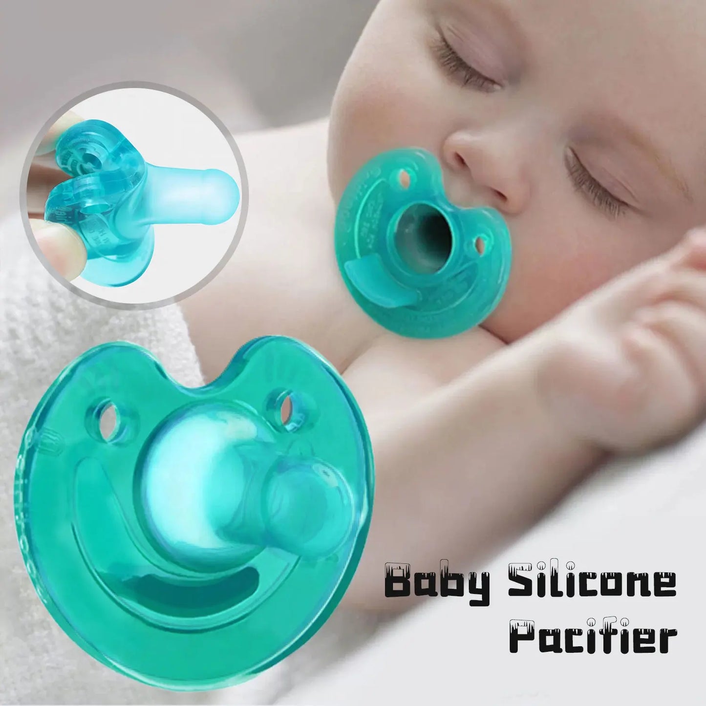 Silicone Round Pacifier with Teether Chain