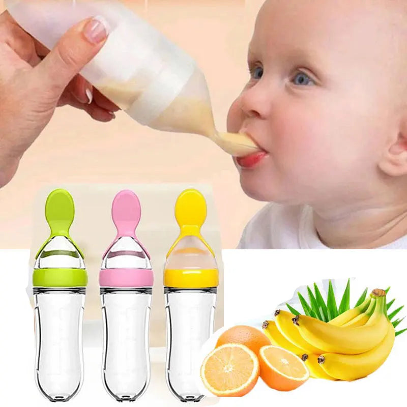 Silicone Baby Bottle with Spoon Squeeze Feeding Cup